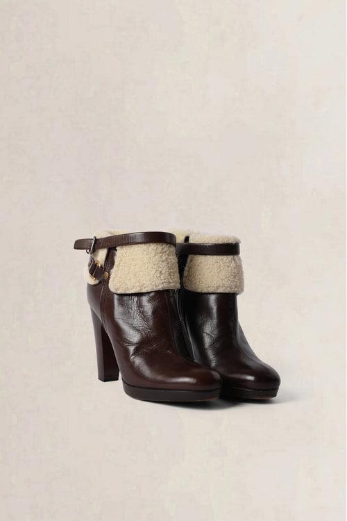 Miu Miu Brown Shearling Ankle Boots