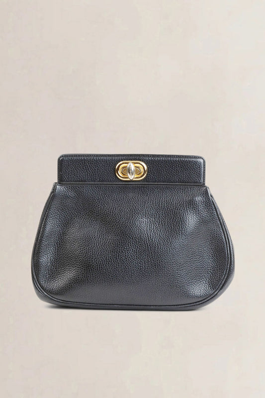 Delvaux Black Turn Lock Clutch