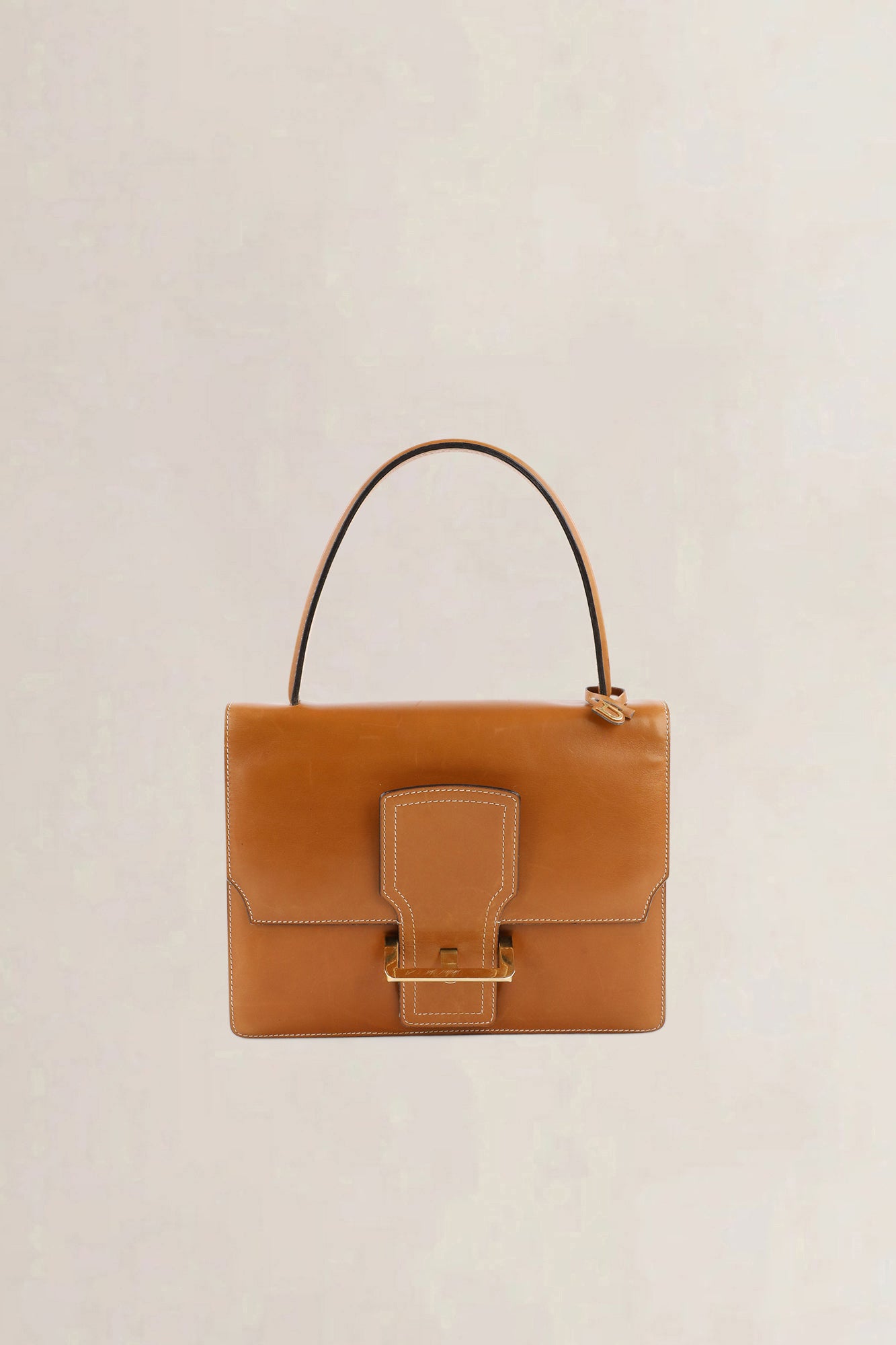 Delvaux Cognac Box Calf Top Handle Bag