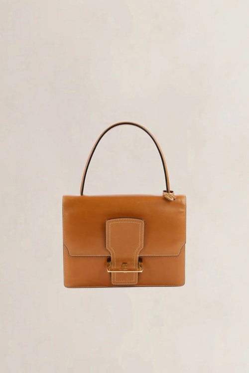 Delvaux Cognac Box Calf Top Handle Bag