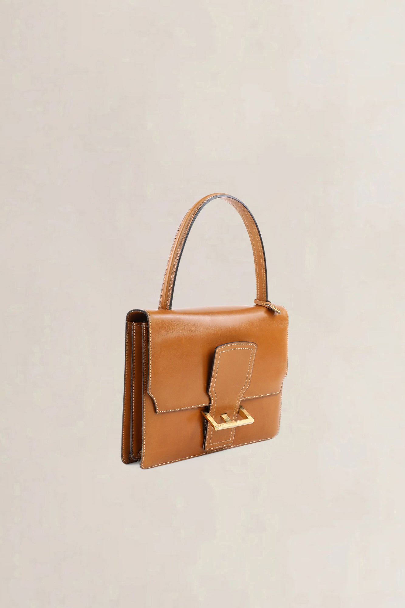 Delvaux Cognac Box Calf Top Handle Bag
