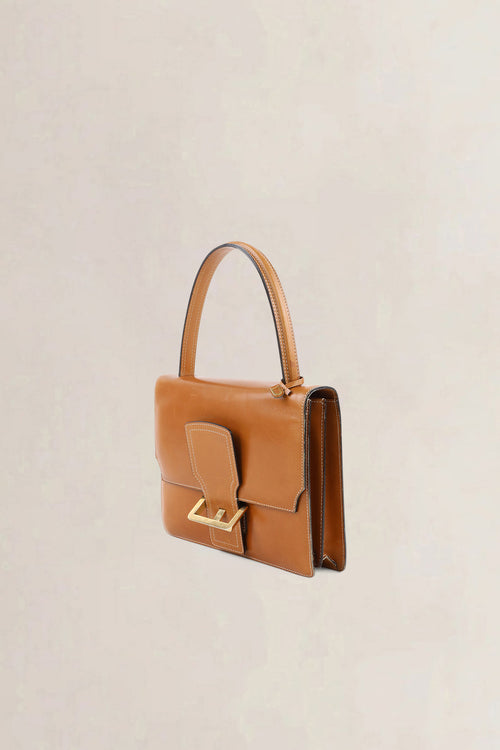Delvaux Cognac Box Calf Top Handle Bag