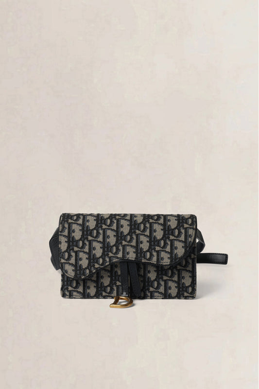 Christian Dior Navy Oblique Saddle Pouch