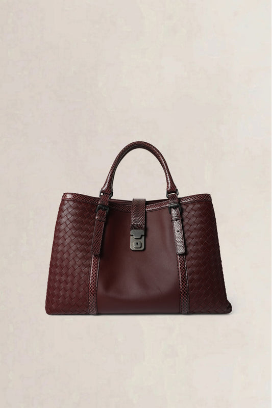 Bottega Veneta Burgundy Roma Large Top Handle Bag