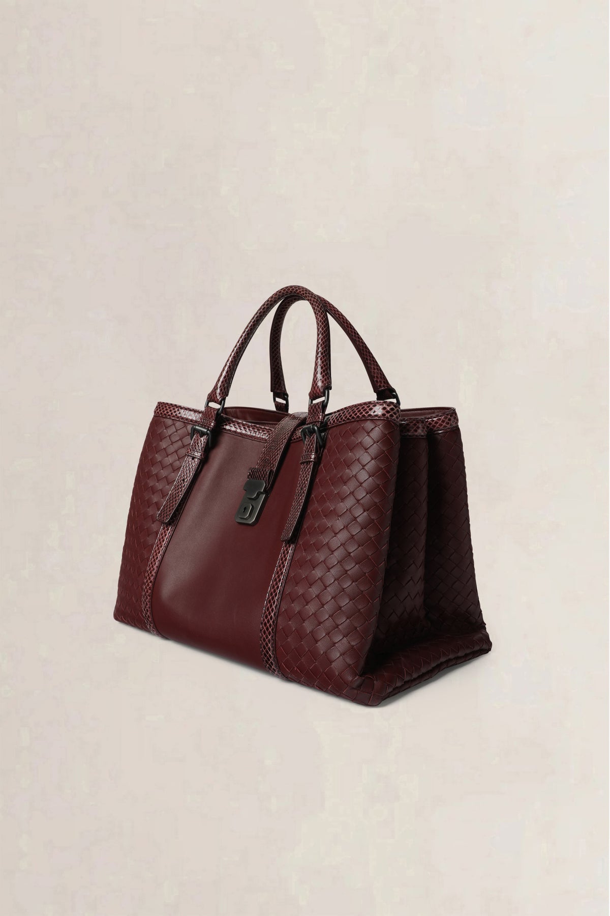 Bottega Veneta Burgundy Roma Large Top Handle Bag