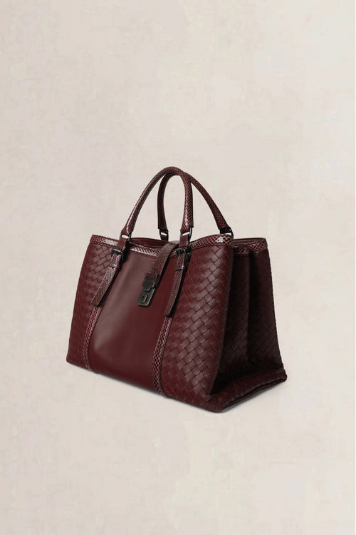 Bottega Veneta Burgundy Roma Large Top Handle Bag