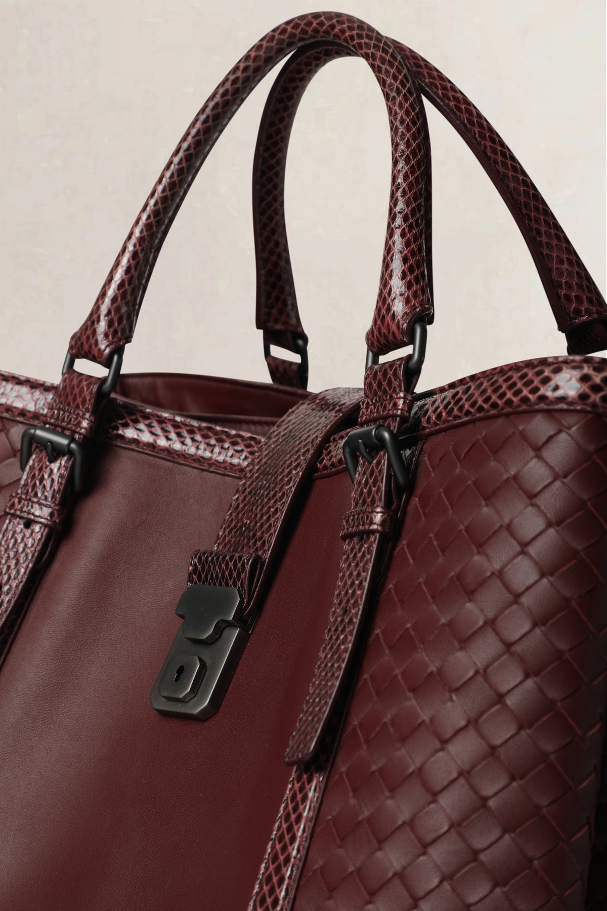 Bottega Veneta Burgundy Roma Large Top Handle Bag