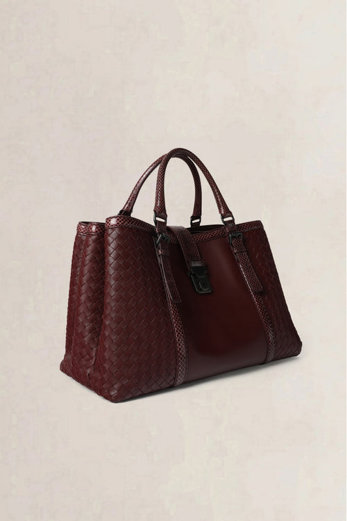 Bottega Veneta Burgundy Roma Large Top Handle Bag