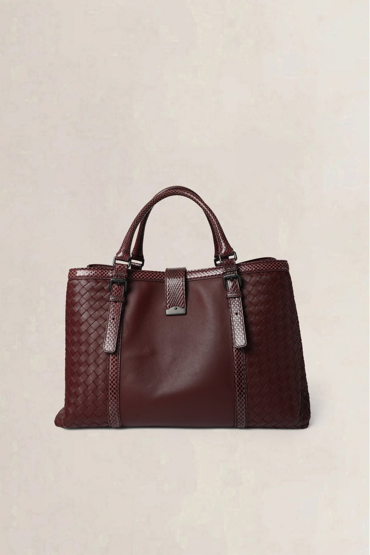 Bottega Veneta Burgundy Roma Large Top Handle Bag