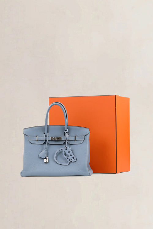 Hermès Birkin 35 Blue Lin Togo PHW Top Handle Bag