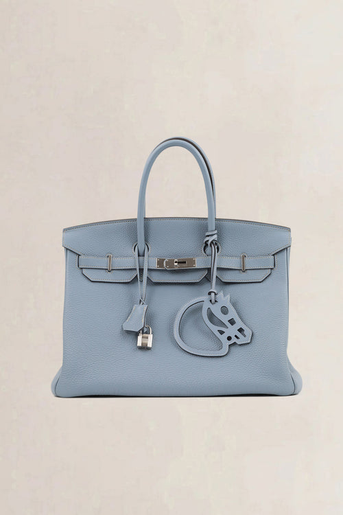 Hermès Birkin 35 Blue Lin Togo PHW Top Handle Bag