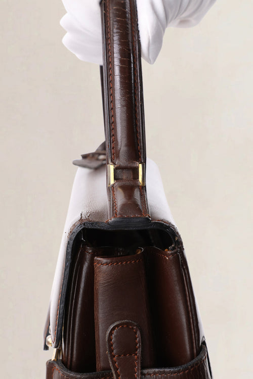 Delvaux Brown Box Calf Leather Tempête Top Handle Bag