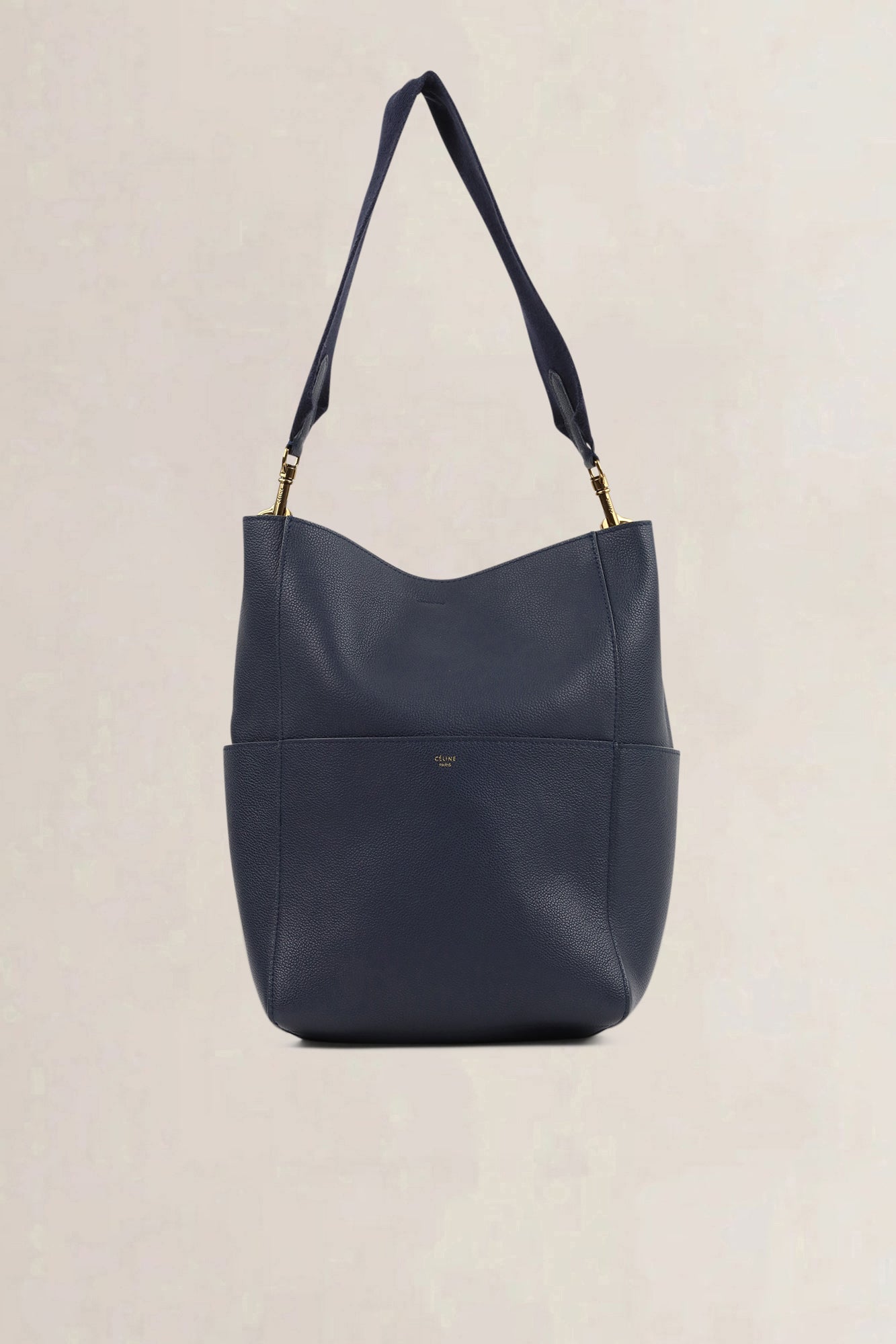 Céline Blue Soft Grained Calfskin Sangle Bucket Bag