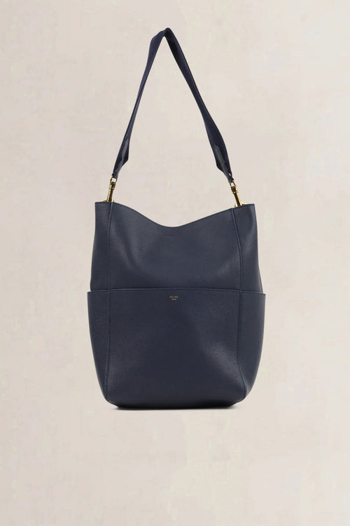 Céline Blue Soft Grained Calfskin Sangle Bucket Bag