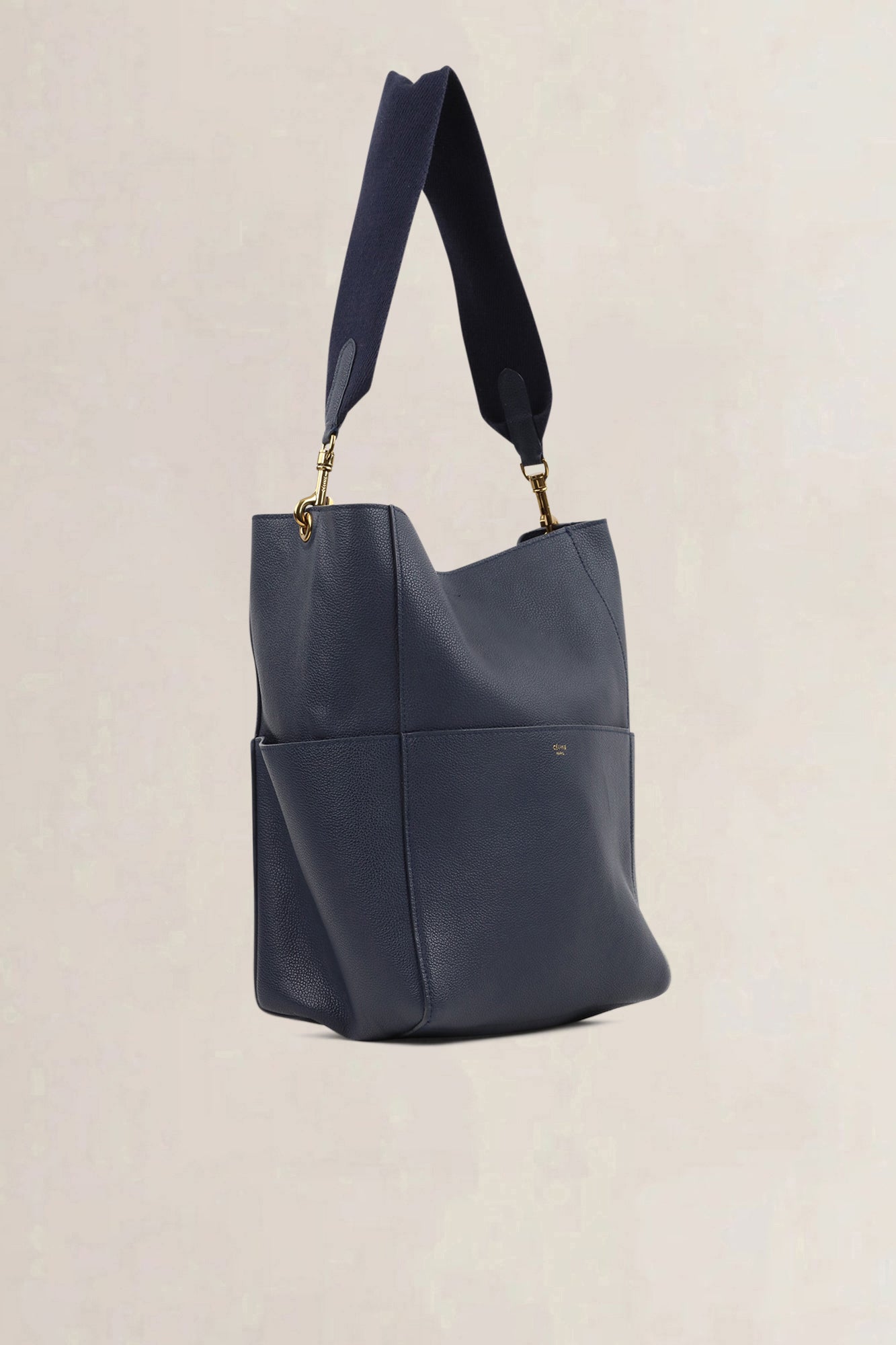 Céline Blue Soft Grained Calfskin Sangle Bucket Bag