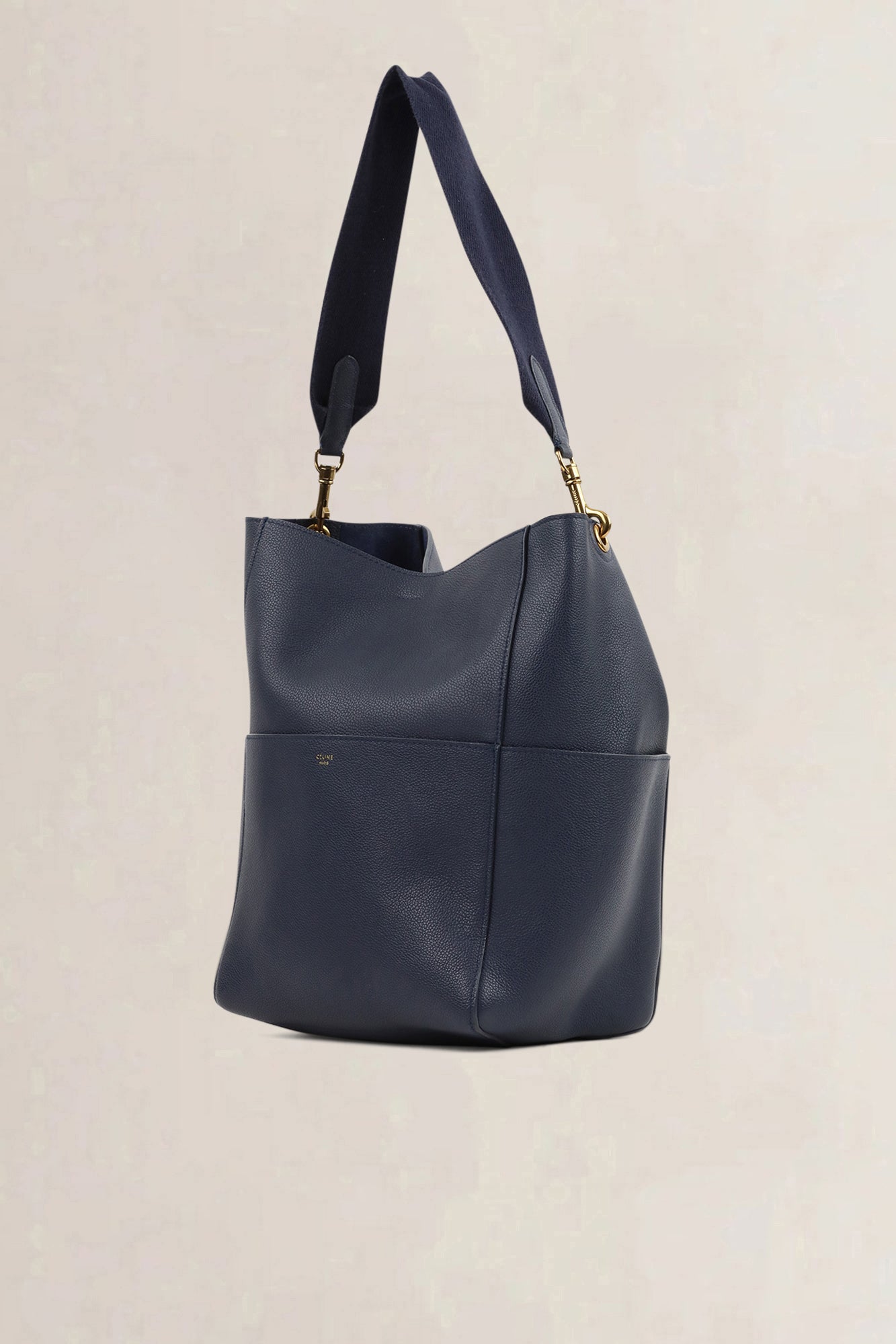 Céline Blue Soft Grained Calfskin Sangle Bucket Bag