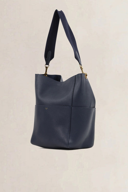 Céline Blue Soft Grained Calfskin Sangle Bucket Bag