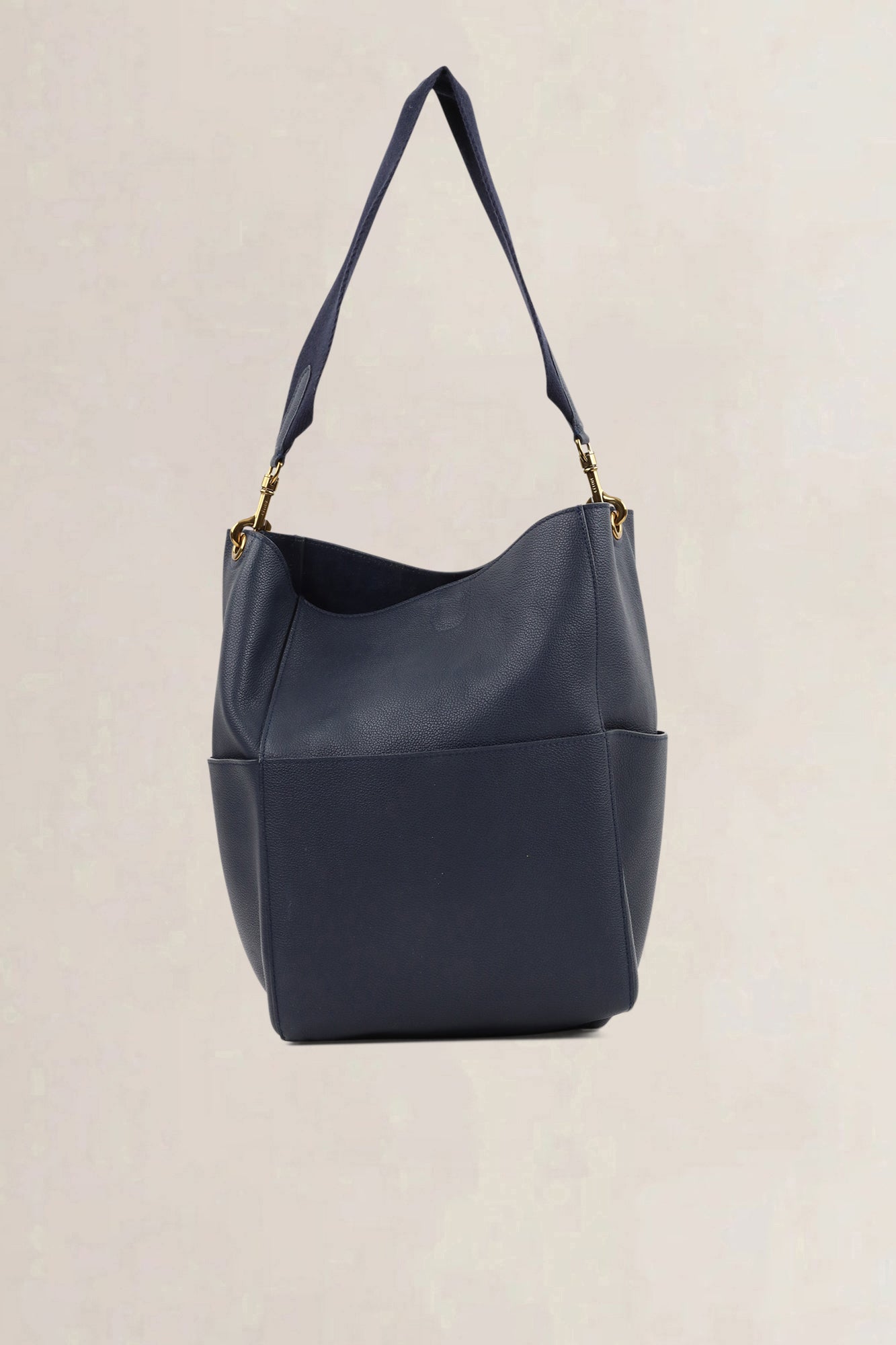 Céline Blue Soft Grained Calfskin Sangle Bucket Bag