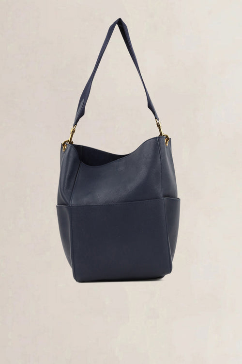 Céline Blue Soft Grained Calfskin Sangle Bucket Bag