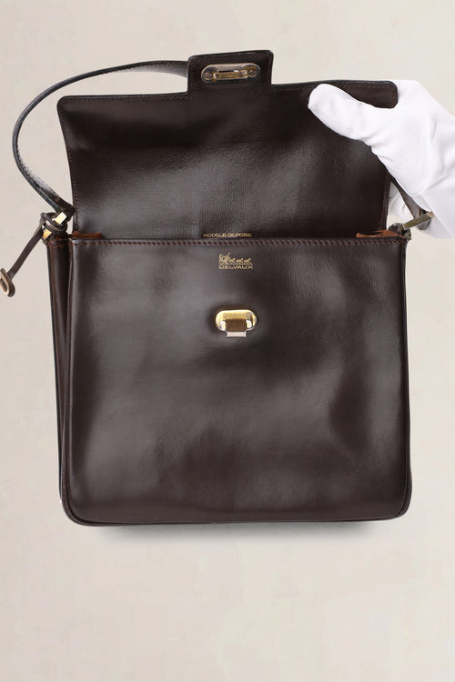 Delvaux Vintage Dark Brown Top Handle Bag