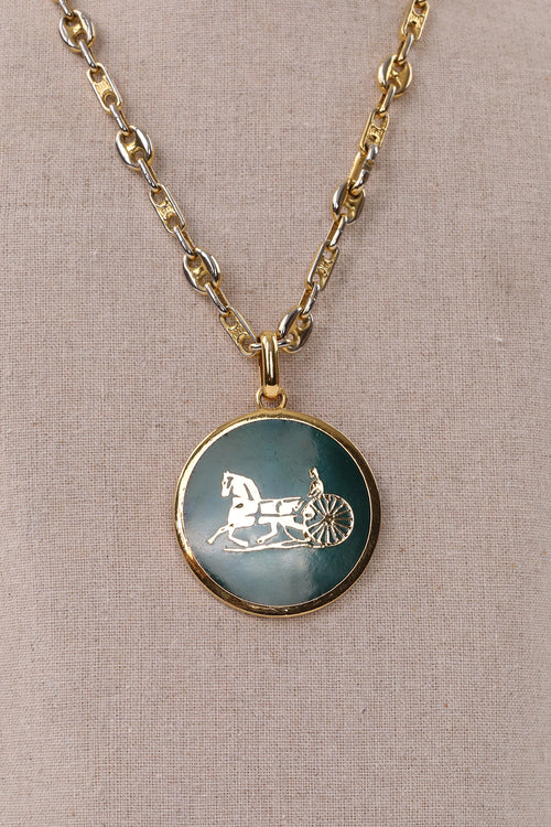 Céline Green Vintage Carriage Pendant Necklace