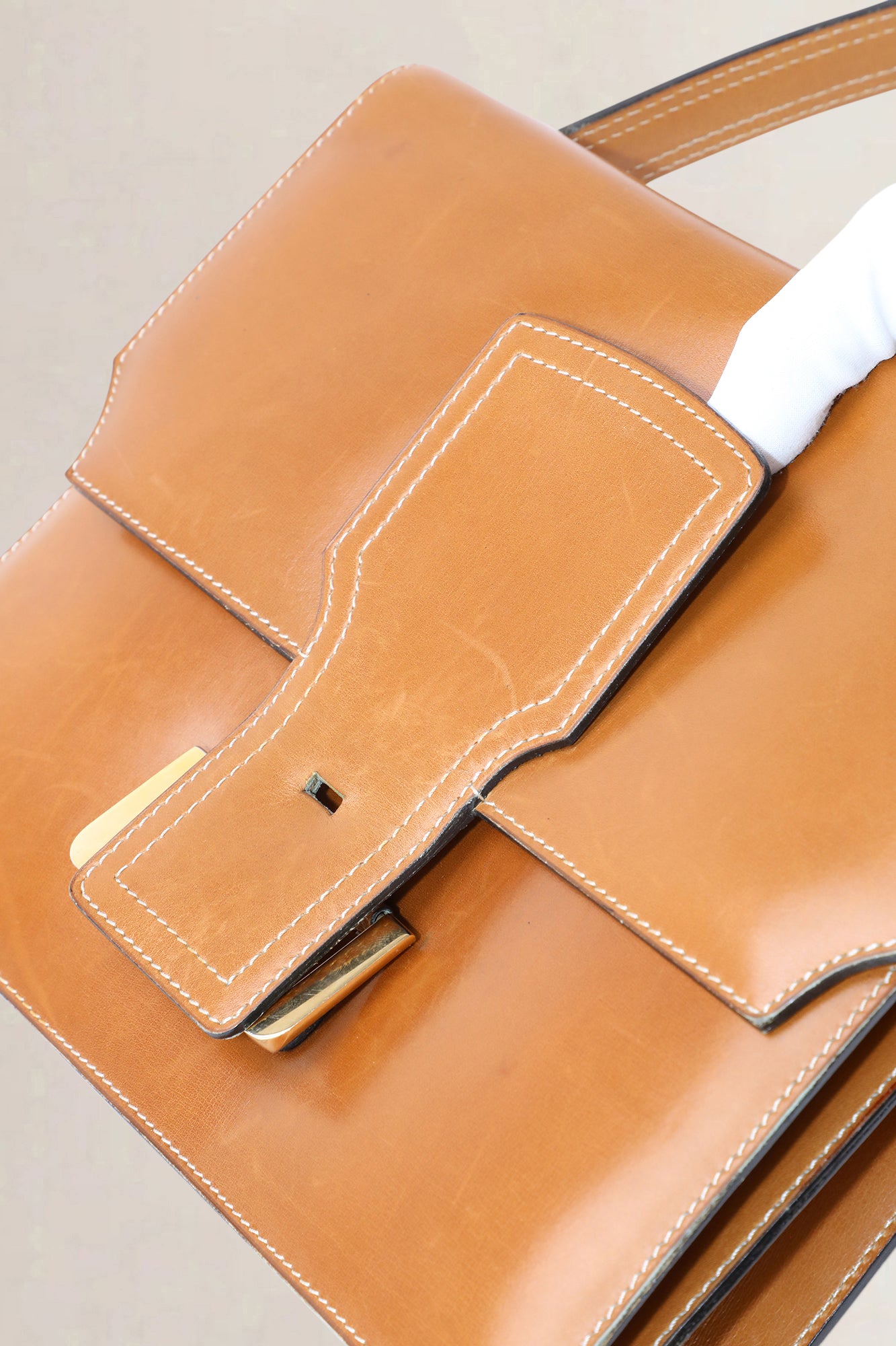 Delvaux Cognac Box Calf Top Handle Bag