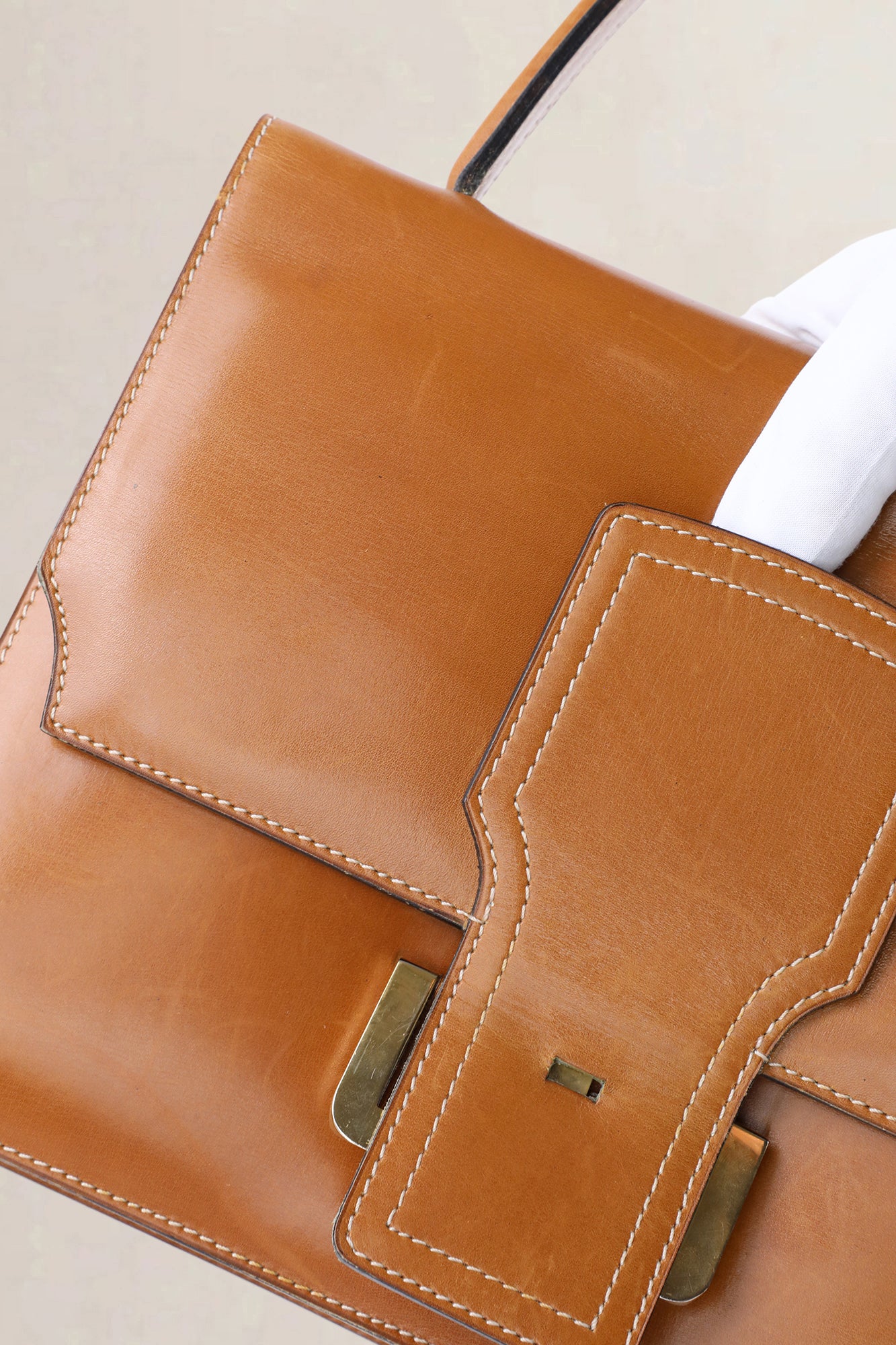 Delvaux Cognac Box Calf Top Handle Bag