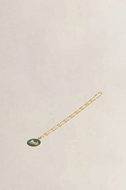 Céline Green Vintage Carriage Pendant Necklace