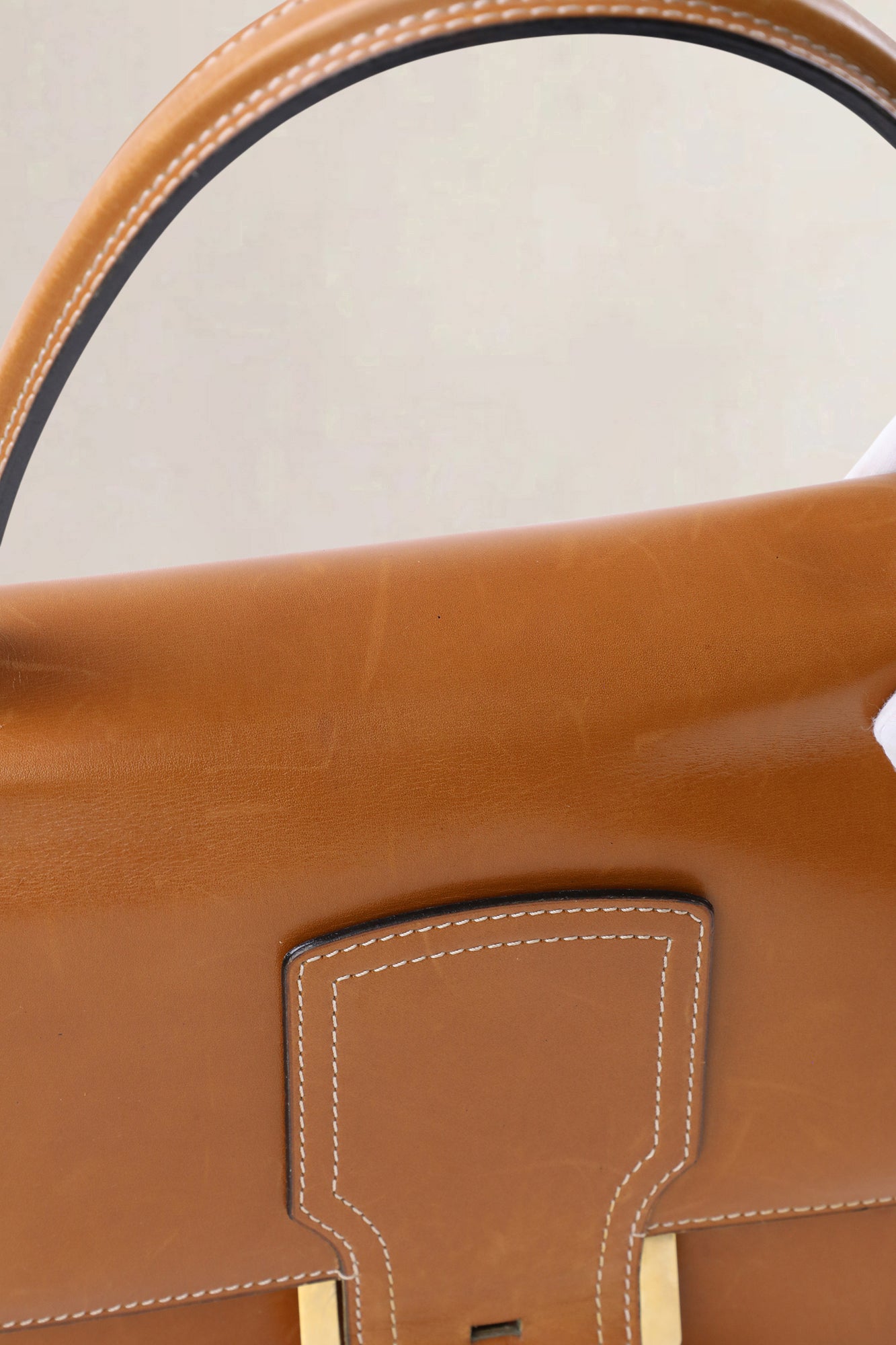 Delvaux Cognac Box Calf Top Handle Bag