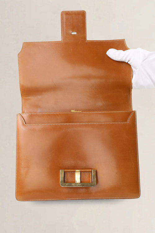Delvaux Cognac Box Calf Top Handle Bag