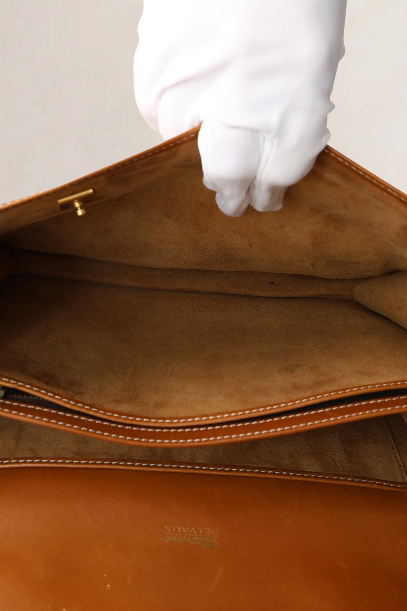Delvaux Cognac Box Calf Top Handle Bag