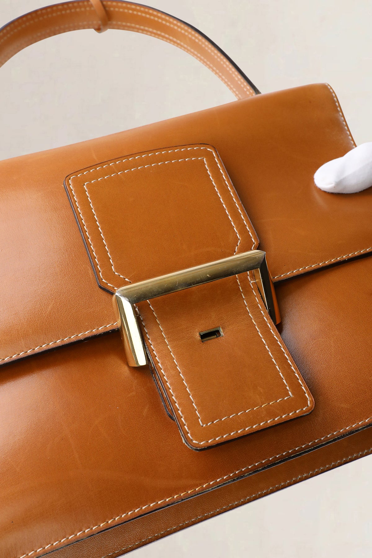 Delvaux Cognac Box Calf Top Handle Bag