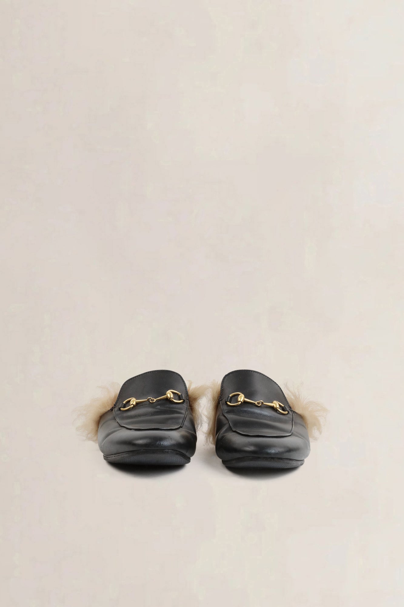 Gucci Black Shearling Princetown Flats