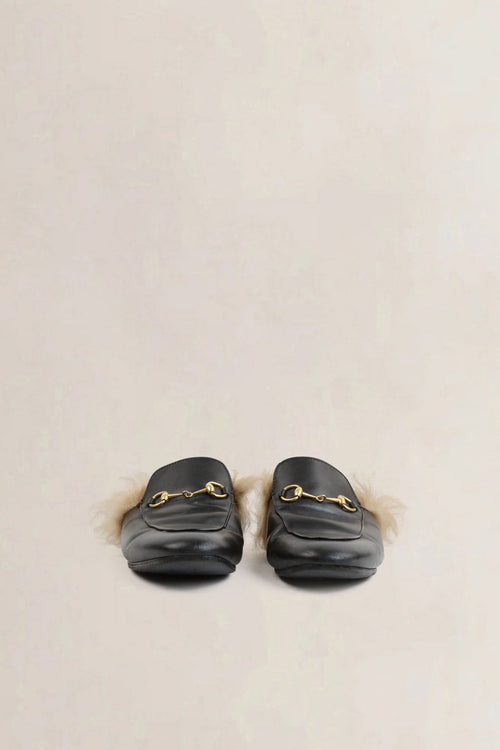 Gucci Black Shearling Princetown Flats