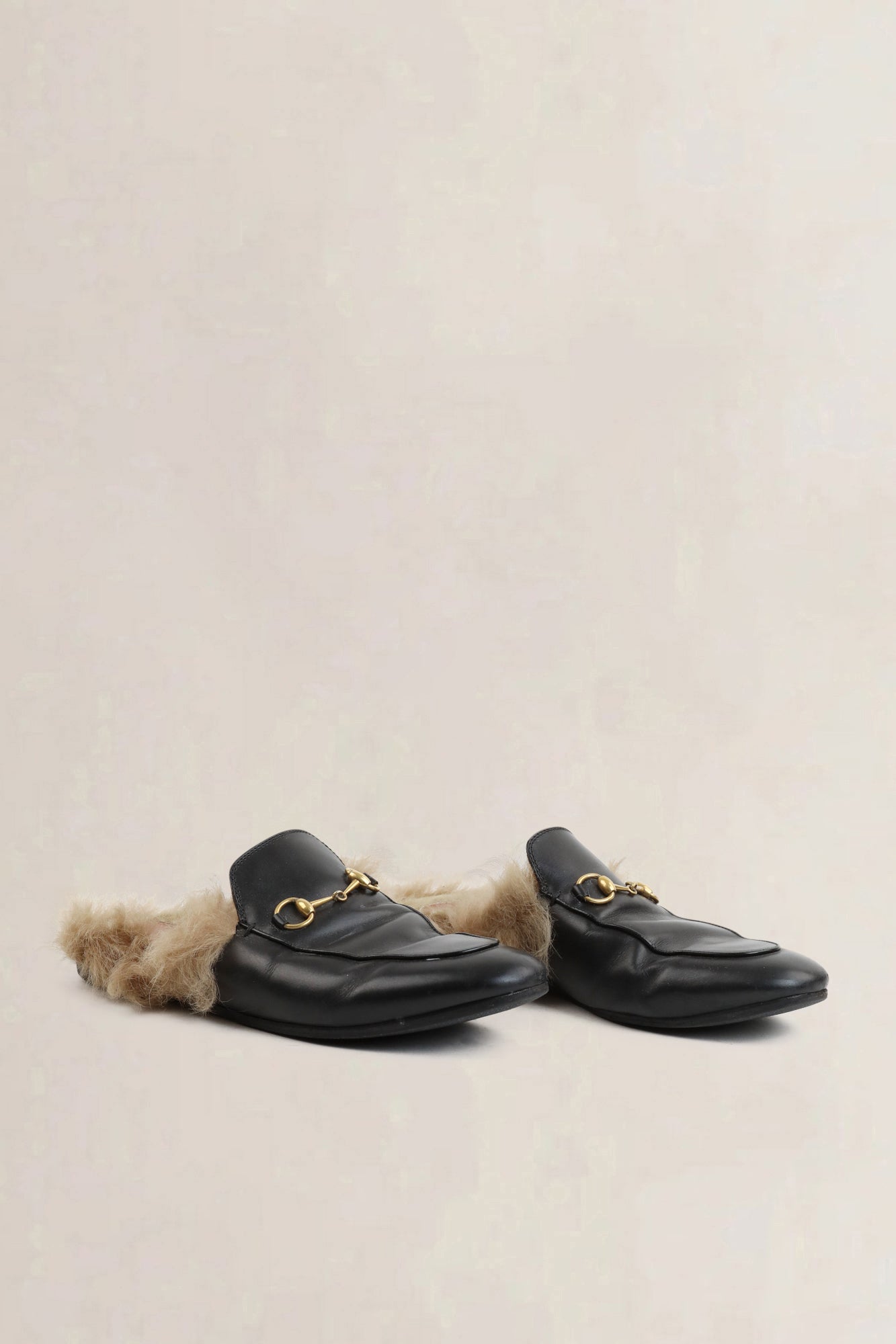 Gucci Black Shearling Princetown Flats