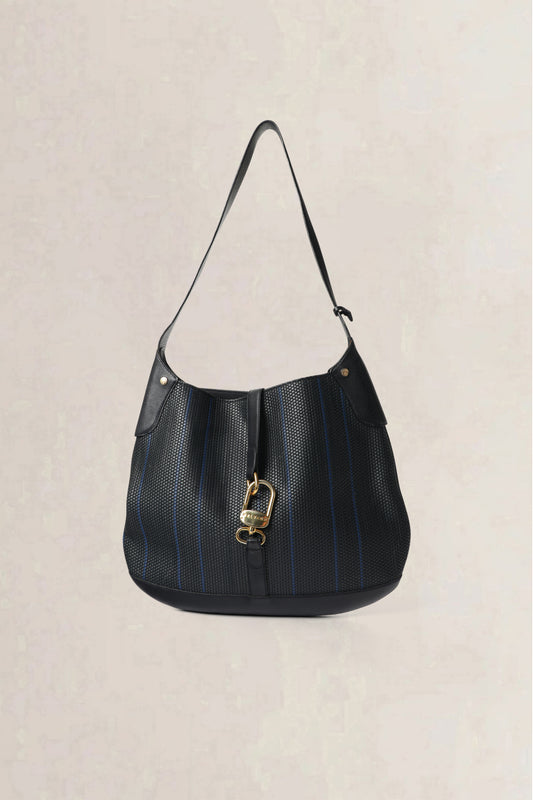 Delvaux Blue & Black Treille Toile de Cuir Crossbody Bag