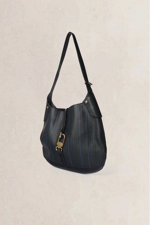 Delvaux Blue & Black Treille Toile de Cuir Crossbody Bag