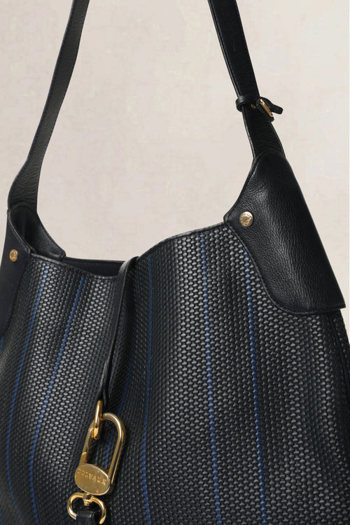 Delvaux Blue & Black Treille Toile de Cuir Crossbody Bag