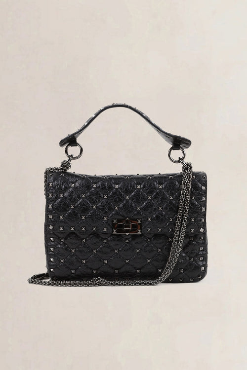 Valentino Garavani Black Rockstud Crinkled Quilted Leather Crossbody Bag