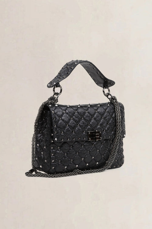 Valentino Garavani Black Rockstud Crinkled Quilted Leather Crossbody Bag