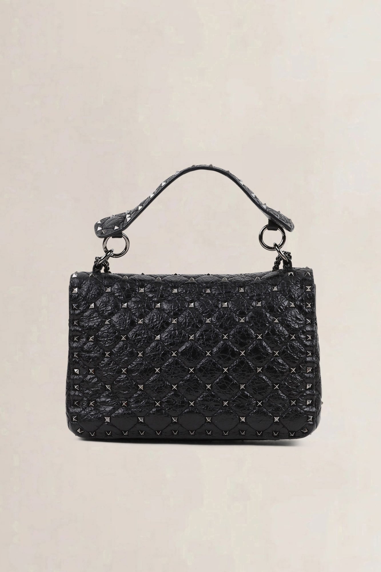 Valentino Garavani Black Rockstud Crinkled Quilted Leather Crossbody Bag