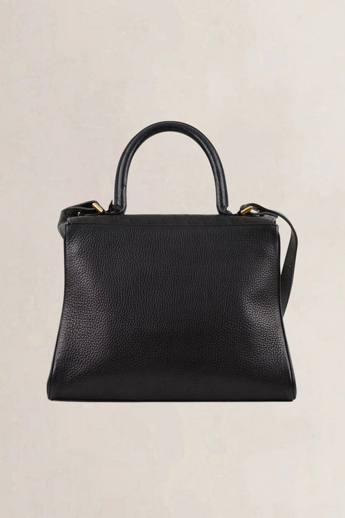 Delvaux Black Ostrich/Leather Delvaux Brillant MM Crossbody Bag