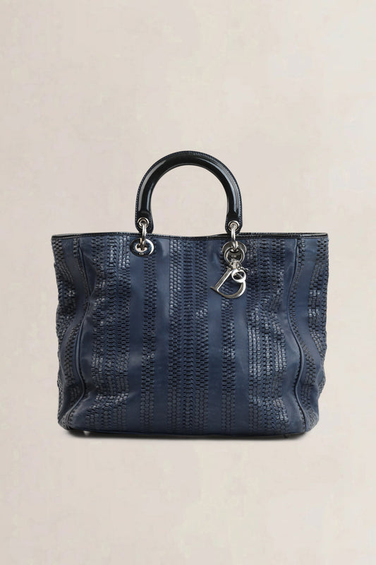 Christian Dior Blue Woven Soft Lady Dior Top Handle Bag