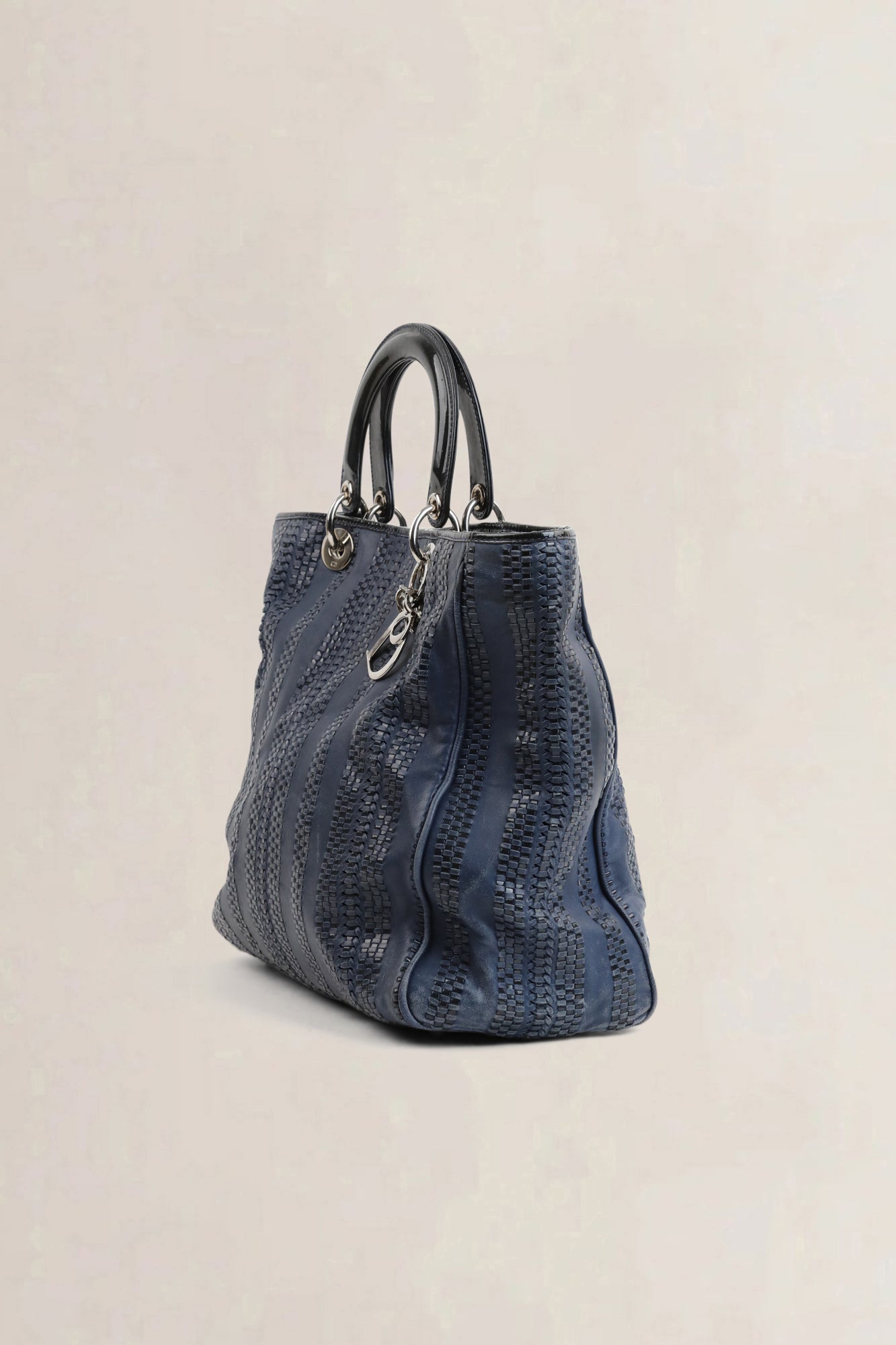 Christian Dior Blue Woven Soft Lady Dior Top Handle Bag