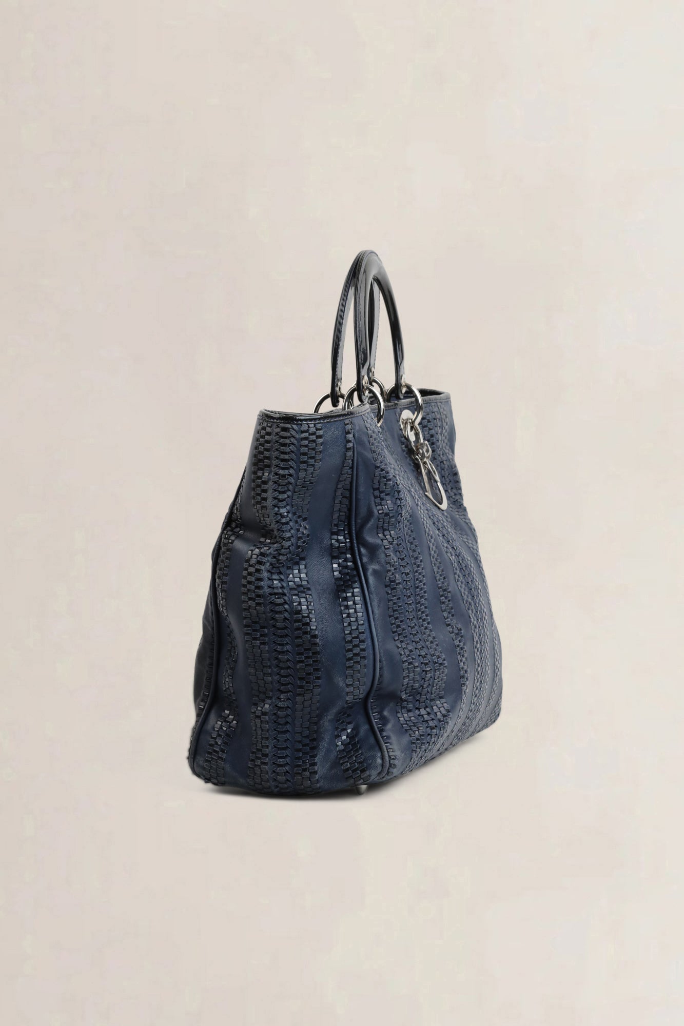 Christian Dior Blue Woven Soft Lady Dior Top Handle Bag