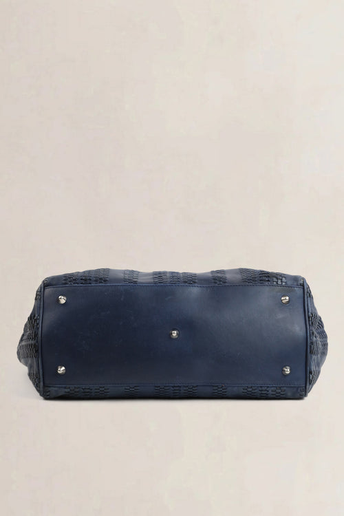 Christian Dior Blue Woven Soft Lady Dior Top Handle Bag
