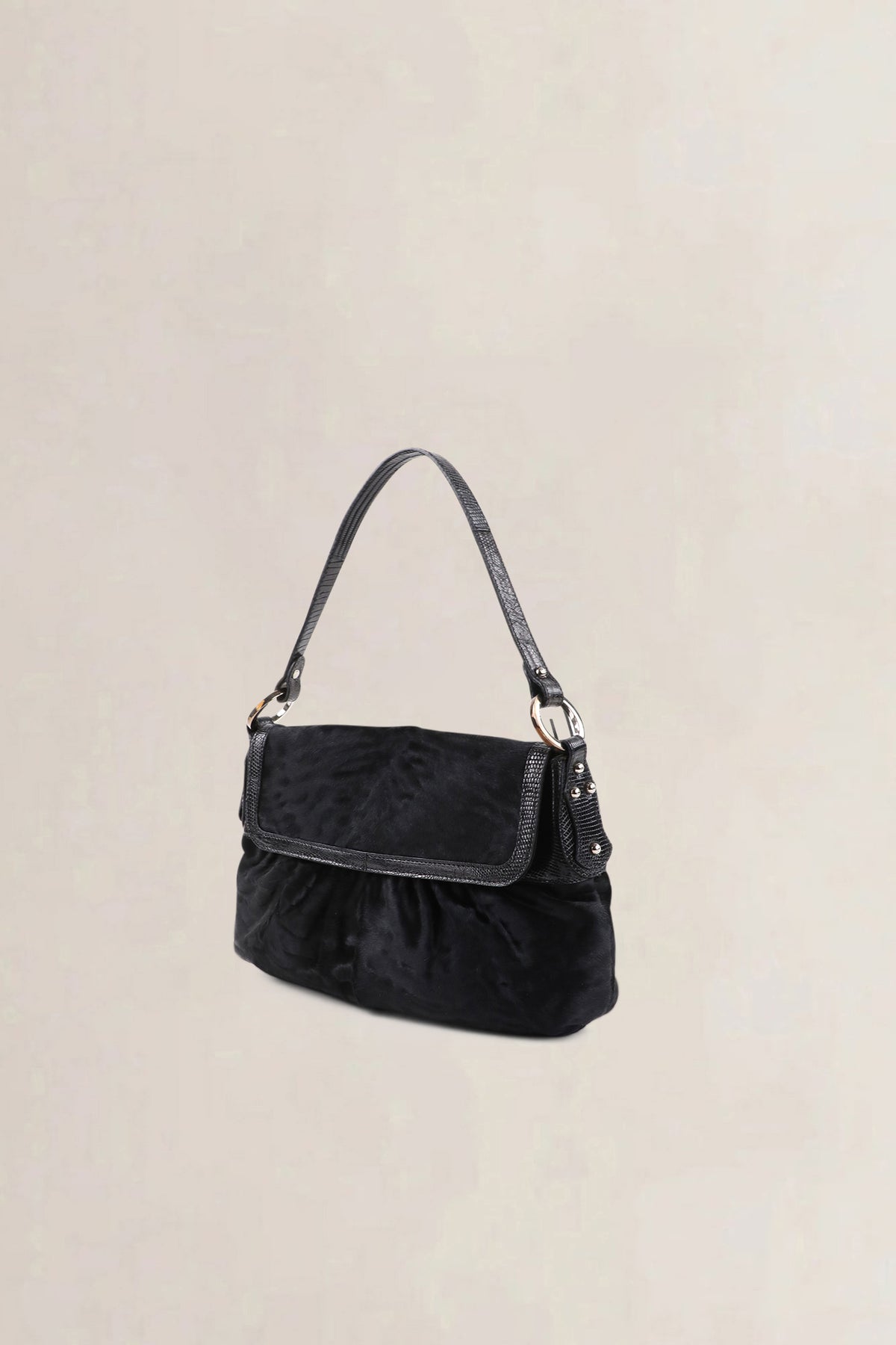 Fendi Black Ponyhair Small Chef Shoulder Bag