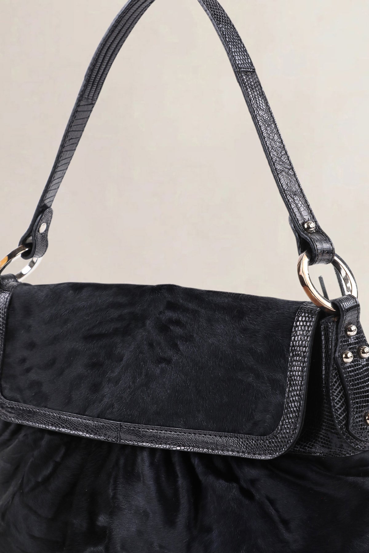 Fendi Black Ponyhair Small Chef Shoulder Bag