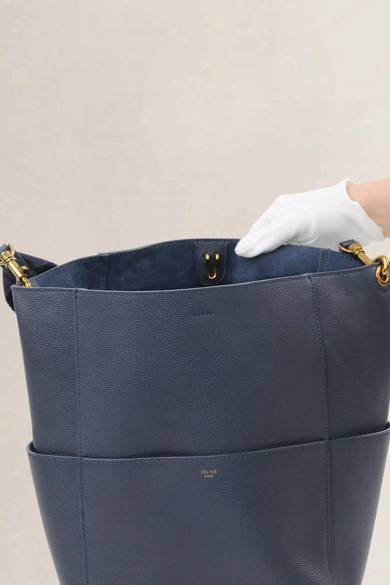 Céline Blue Soft Grained Calfskin Sangle Bucket Bag