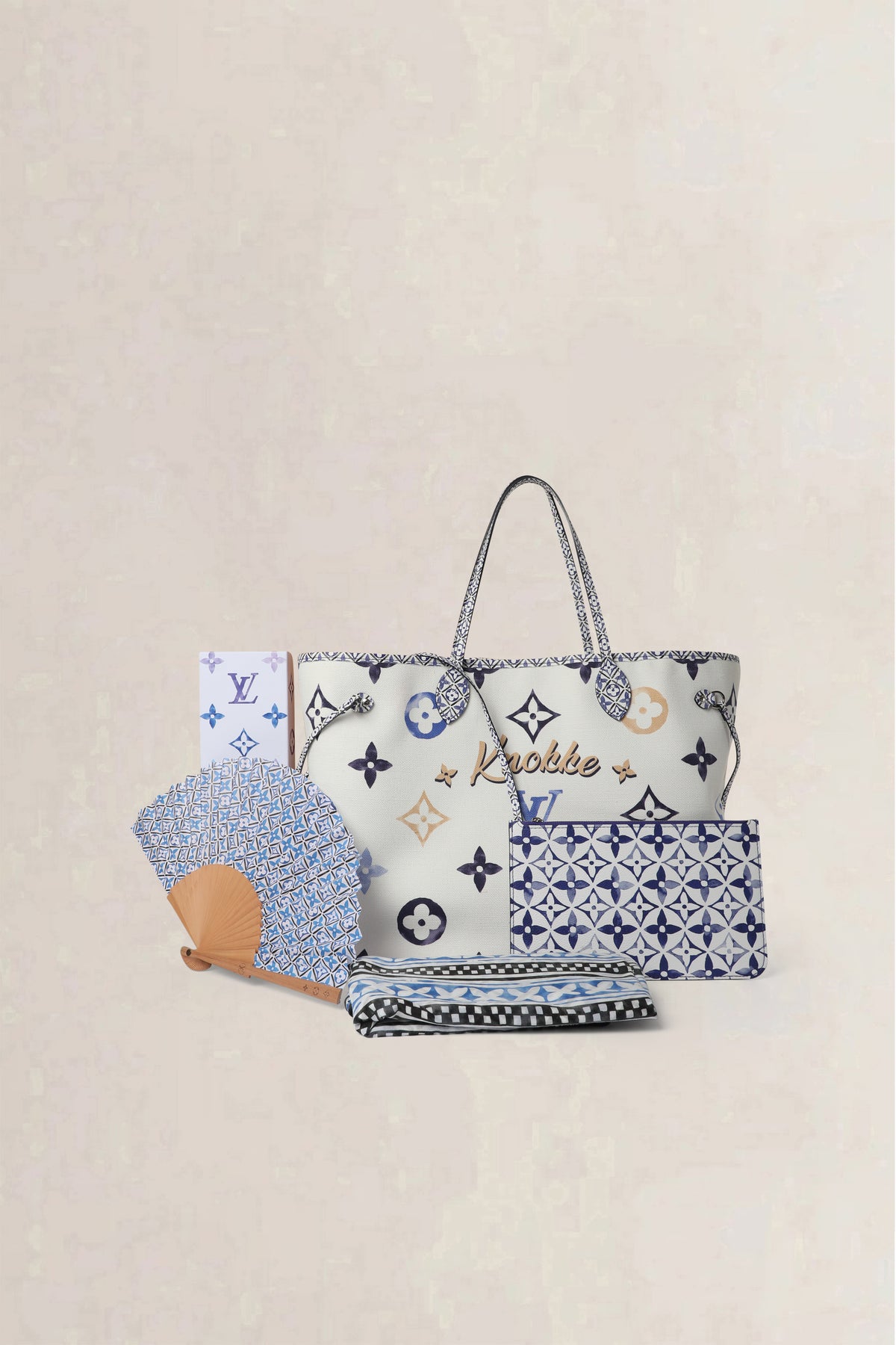 Louis Vuitton Beige Neverfull GM Knokke By The Pool Shoulder Bag Set